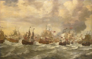 Batalla de cuatro días Episodio uit de vierdaagse zeeslag Willem van de Velde I 1693 Batallas navales Pinturas al óleo